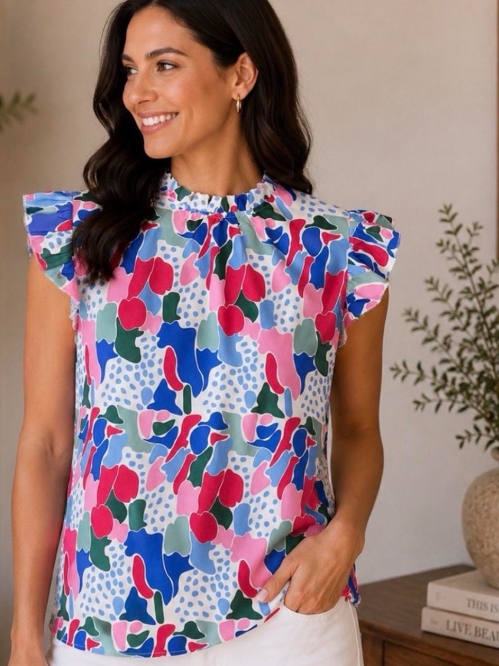 Emery Rose XL Sleeveless Multi color abstract Printed Blouse